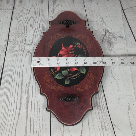 Wood Tray Hand Painted Floral Metal Handles Footed Artist Signed - Picture 11 of 11